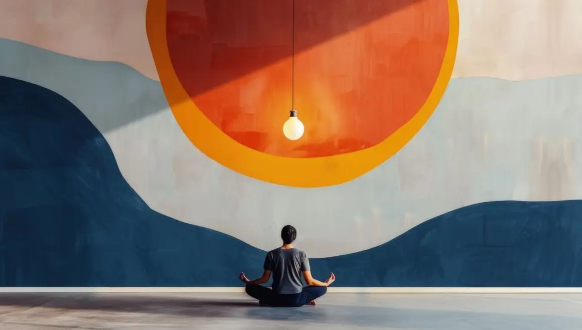 A person meditating in front of an abstract background with vibrant colors symbolizing the idea that mental health.