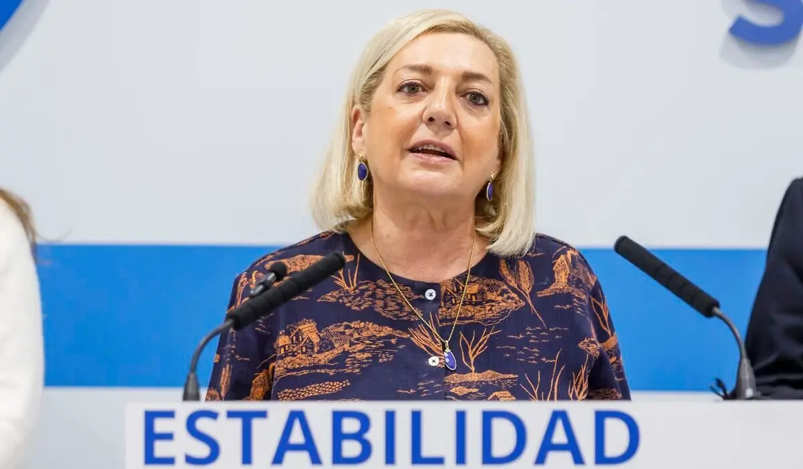 La vicesecretaria nacional de Sanidad y Educación, Ester Muñoz, junto con la presidenta del Partido Popular de Segovia, Paloma Sanz, y el secretario autonómico del PPCyL, Francisco Vázquez, explica el Plan de Vivienda de la formación