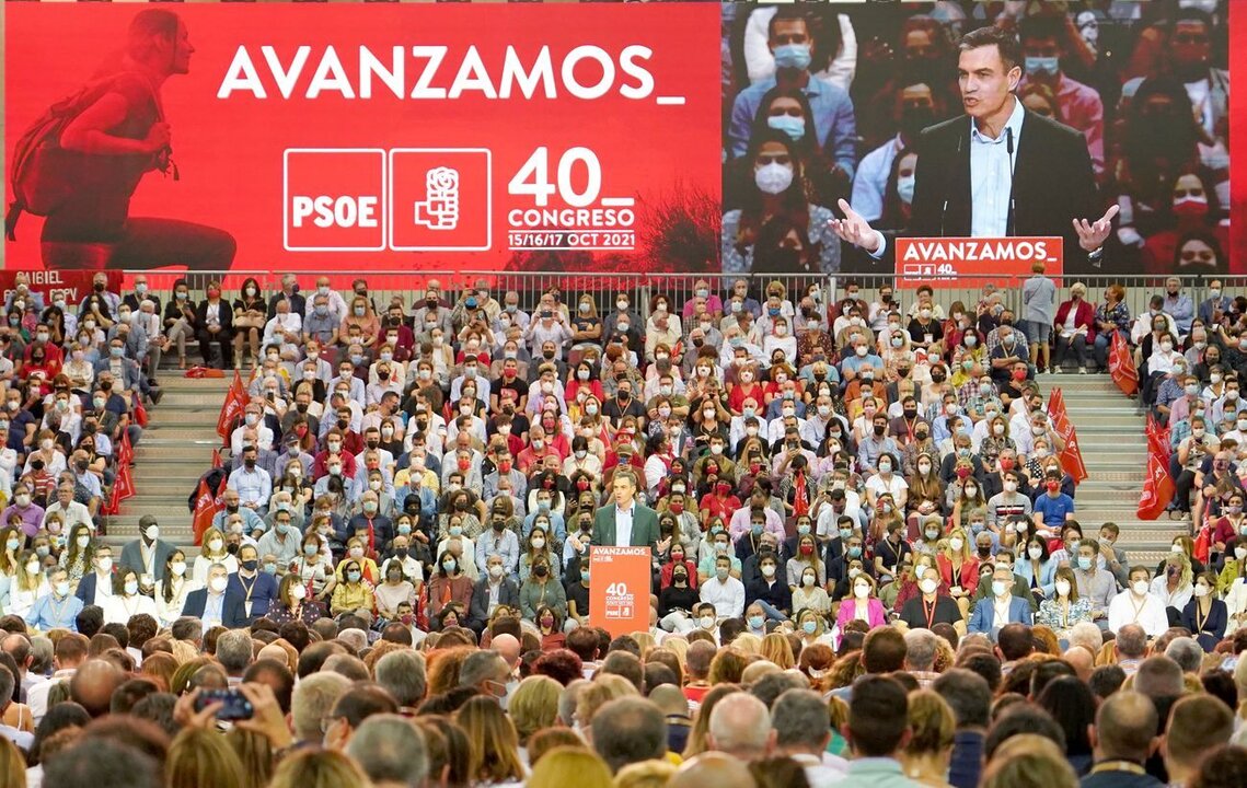 Pedro Sánchez, durante un congreso general del PSOE.