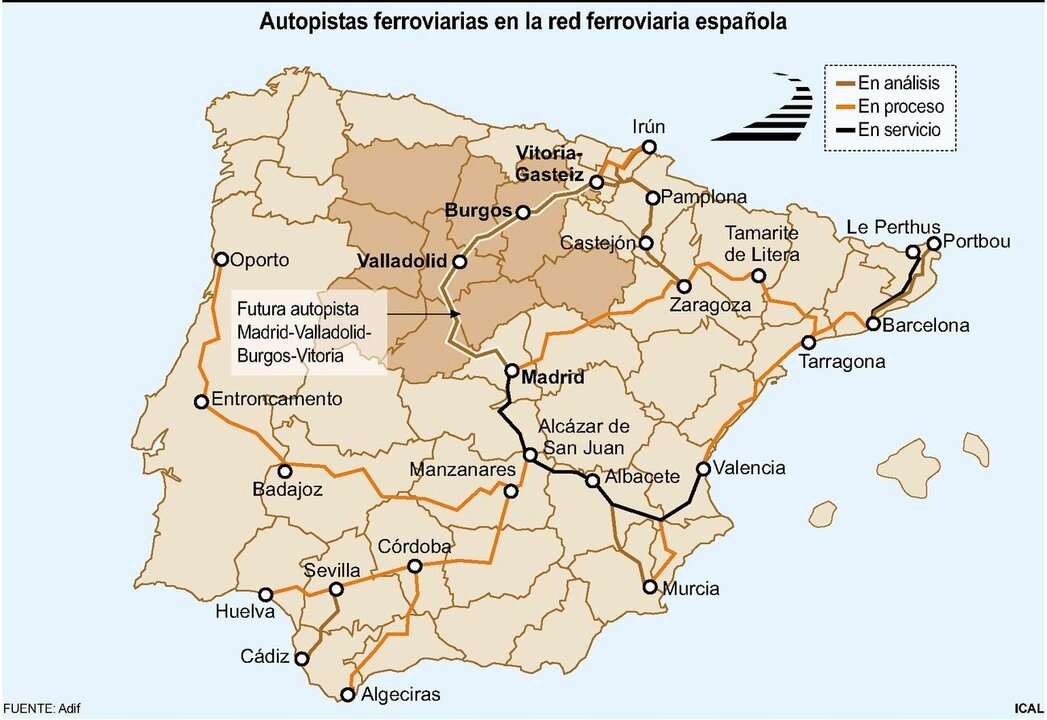 Autopistas ferroviarias en la red ferroviaria española.