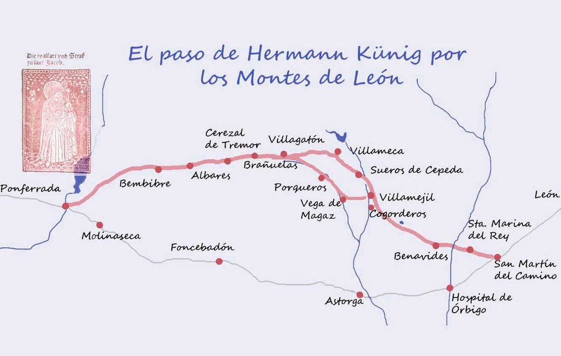 Mapa del trayecto de Kunig en la provincia de León.