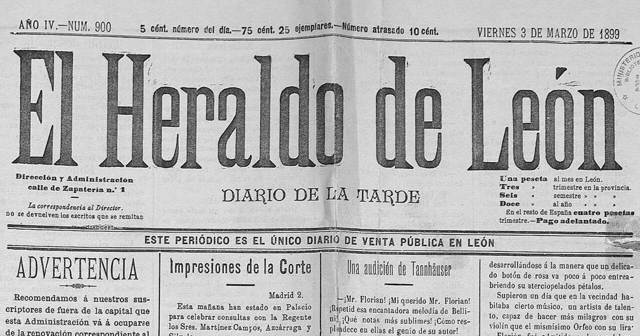 Portada del Heraldo de León, fundado en 1896 y editado hasta 1918.