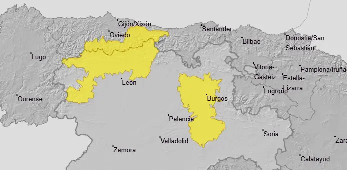 Alerta amarilla por nevadas en la Cordillera Cantábrica en León. Foto: AEMET.