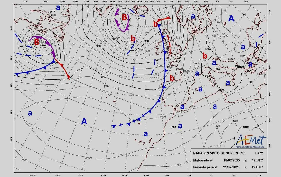 Imagen de la previsión de incidencia de la borrasca y su avance desde el oeste hasta alcanzar a León.