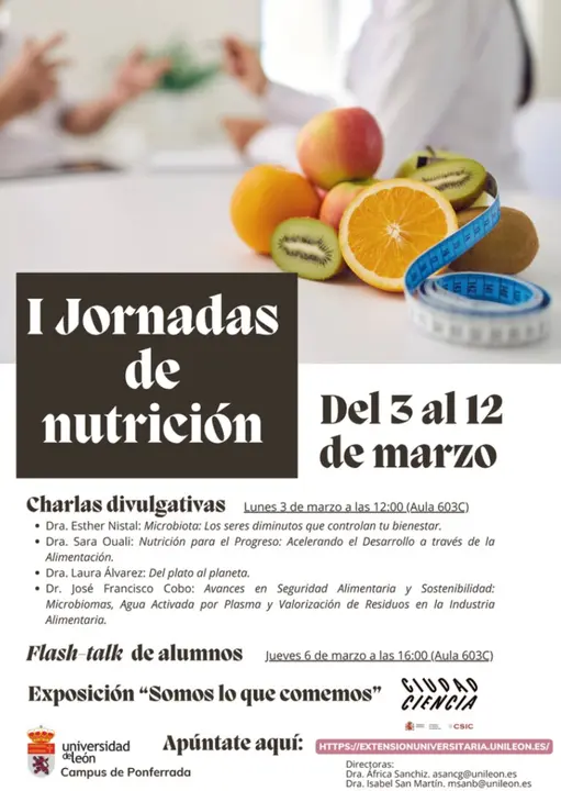 Cartel I Jornadas de nutrición en el Campus del Bierzo de la ULE.