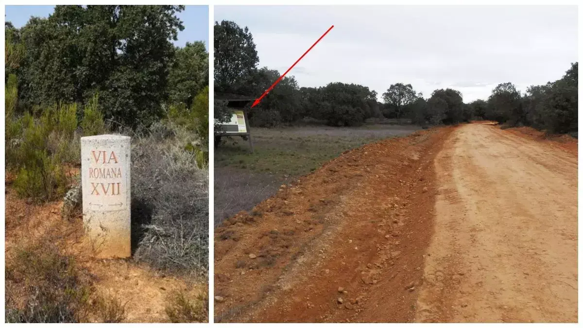 Imagen de los daños causados en la calzada romana de Castrocalbón.