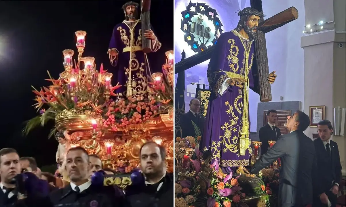 Ángel Javier Benavides (en el centro), 'Gelo', nos comparte dos imágenes de su Semana Santa junto a 'Nuestro Padre Jesús Nazareno'.