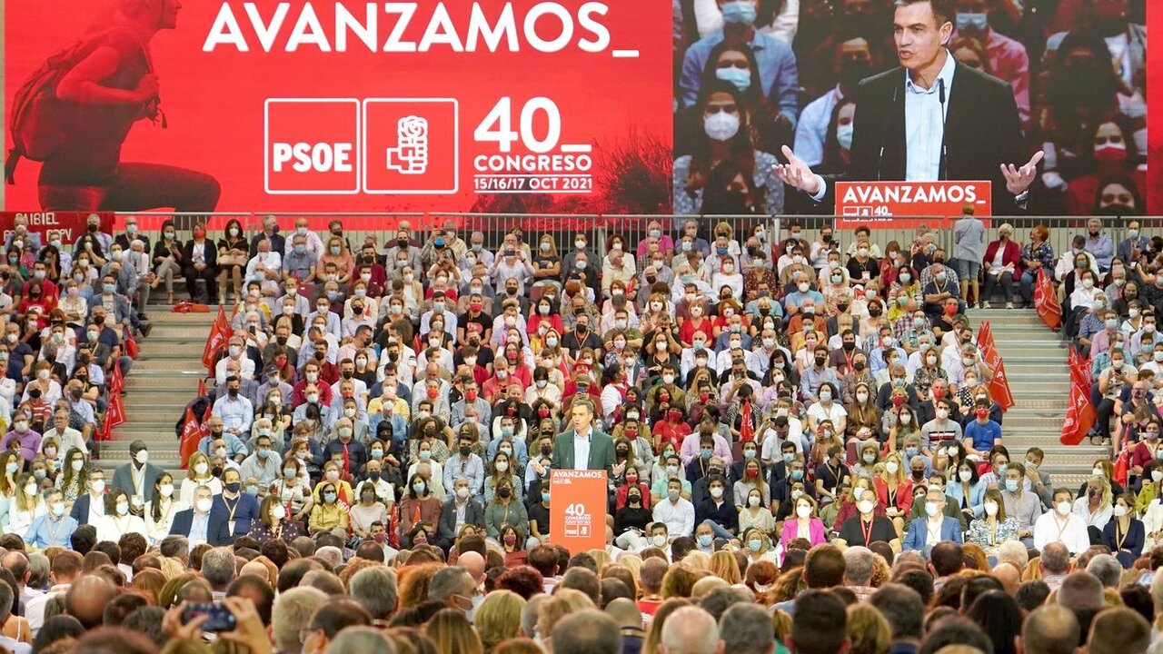 Pedro Sánchez, durante un congreso general del PSOE.