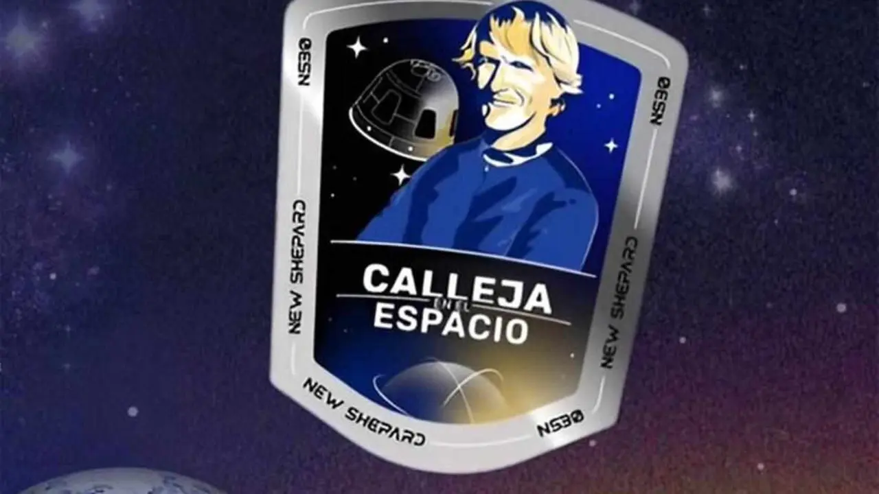 Escudo realizado por Mediaset para conmemorar el viaje de Calleja.