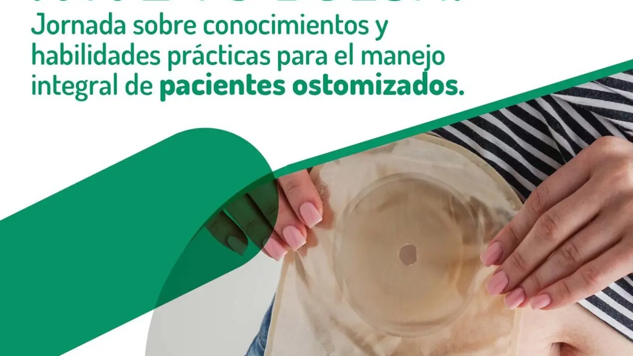 Cartel de la jornada sobre conocimiento y habilidades prácticas para el manejo integral de pacientes ostomizados.