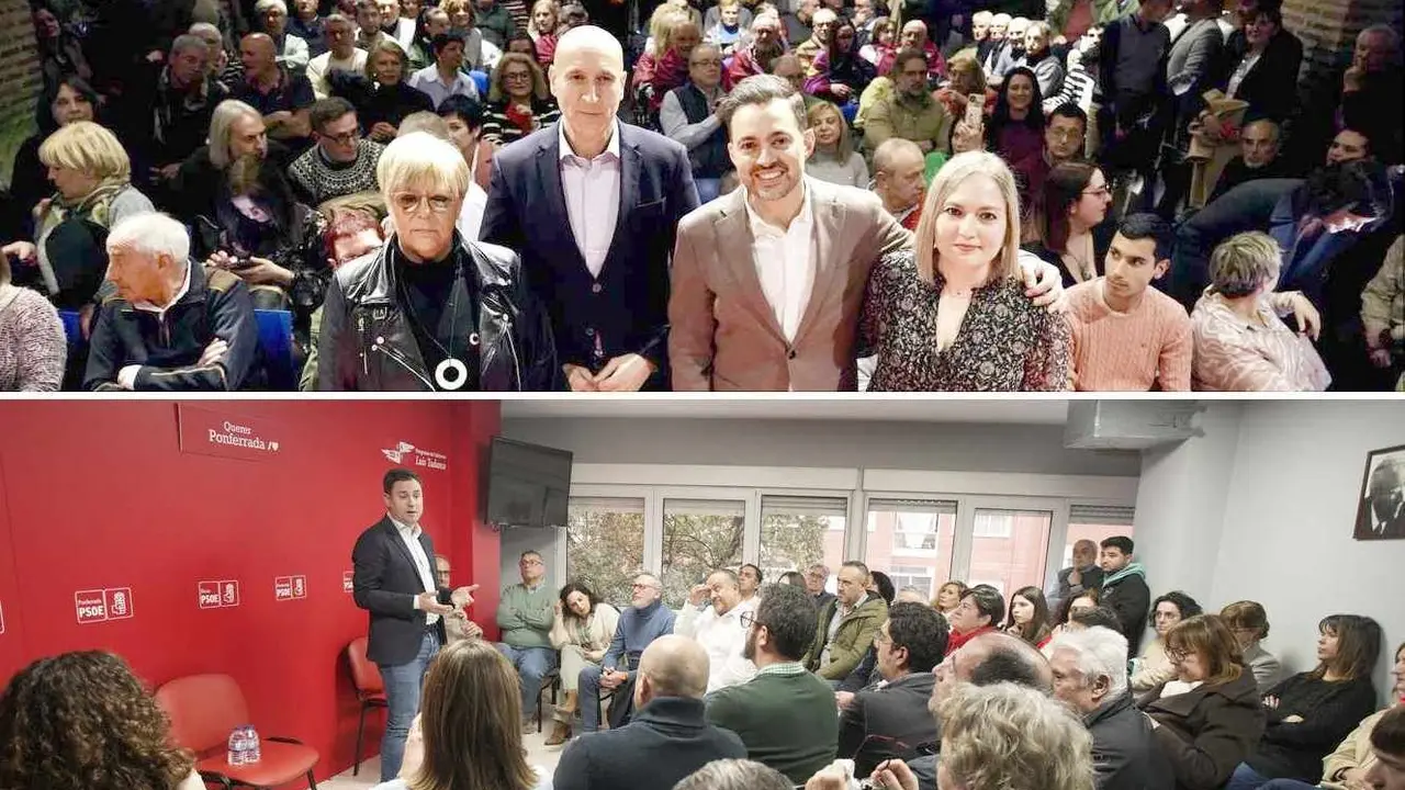 Diego Moreno, muy arropado en la capital, defiende un PSOE que dé "oportunidades" a León y cree que la provincia "merece el autogobierno"; Cendón, en Ponferrada, asegura: "Estaremos preparados para liderar el futuro de León y del Bierzo". Fotos: Campillo y César Sánchez