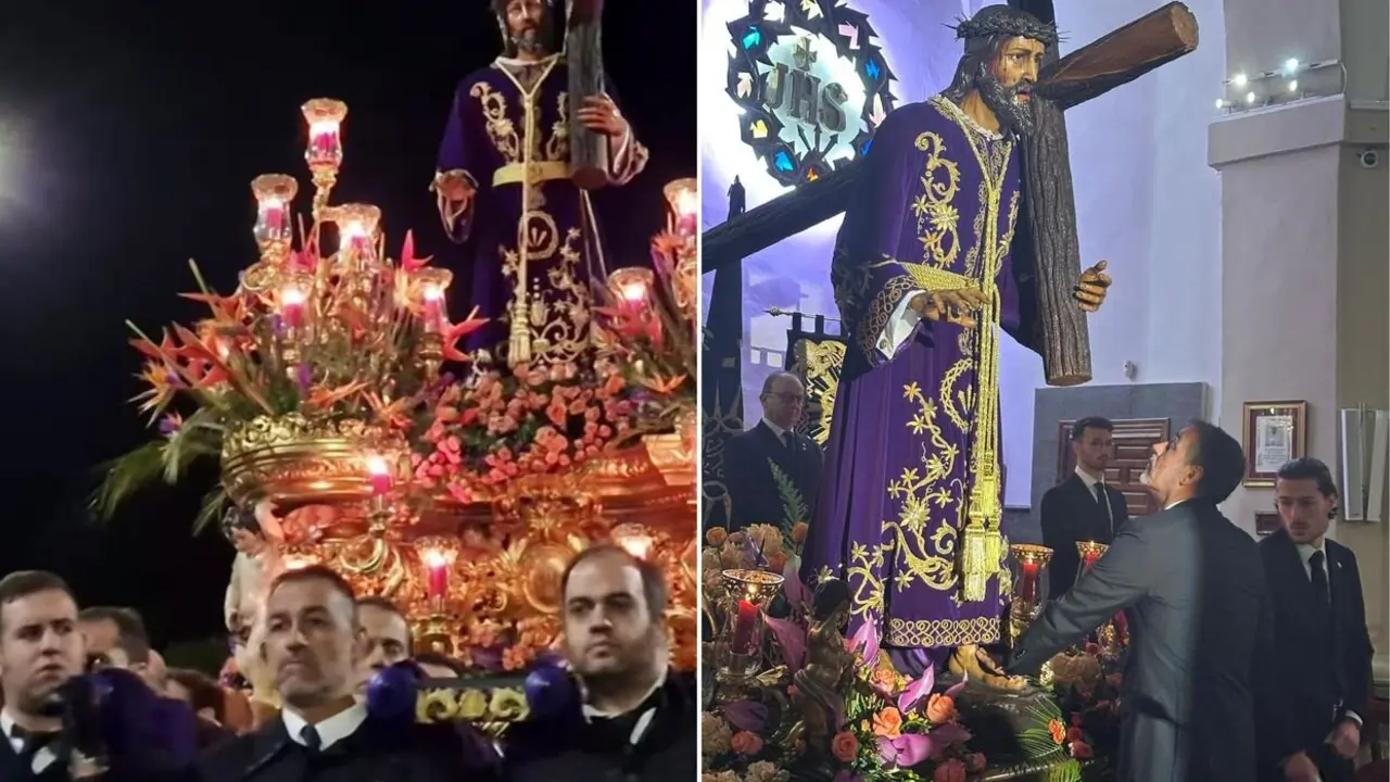 Ángel Javier Benavides (en el centro), 'Gelo', nos comparte dos imágenes de su Semana Santa junto a 'Nuestro Padre Jesús Nazareno'.