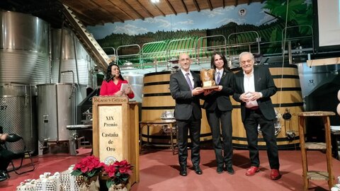 Ya en Navidad, con 'Prada a Tope'. La Banda de Música Ciudad de Ponferrada ha recibido la Castaña de Oro de la Fundación Prada en un acto en el que su impulsor, José Luis Prada, ha animado a buscar la superación con esfuerzo.