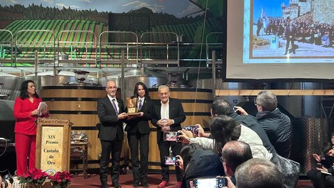 Ya en Navidad, con 'Prada a Tope'. La Banda de Música Ciudad de Ponferrada ha recibido la Castaña de Oro de la Fundación Prada en un acto en el que su impulsor, José Luis Prada, ha animado a buscar la superación con esfuerzo.