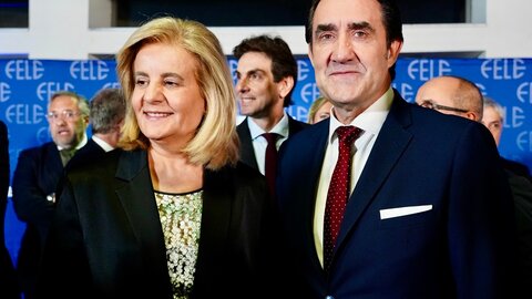 FELE celebra su 32 Día de la Empresa con la entrega del galardón de empresa del año 2024 a grupo Votorantim Cimentos. Asisten, entre otros, la presidenta de la Fundación Confederación Española de Organizaciones Empresariales, Fátima Báñez; el presidente de Fele, Juan María Vallejo, y el CEO en España de la empresa premiada, Alan Svaiter. Foto: Campillo