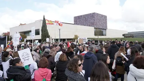 Más de 2000 personas convocadas por #OncoBierzo participan en una concentración frente a las Cortes de Castilla y León en Valladolid bajo el lema 'Si la montaña no viene, ya vamos nosotr@s'. Fotos: Rubén Cacho.