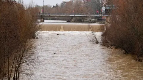 Crecida del río Bernesga a su paso por la capital leonesa. Foto: Campillo.