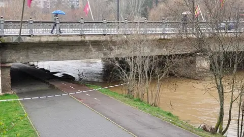 Crecida del río Bernesga a su paso por la capital leonesa. Foto: Campillo.