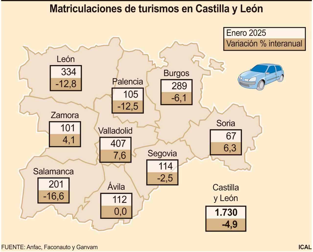 Matriculaciones de turismos en Castilla y Le?n (10cmx8cm)