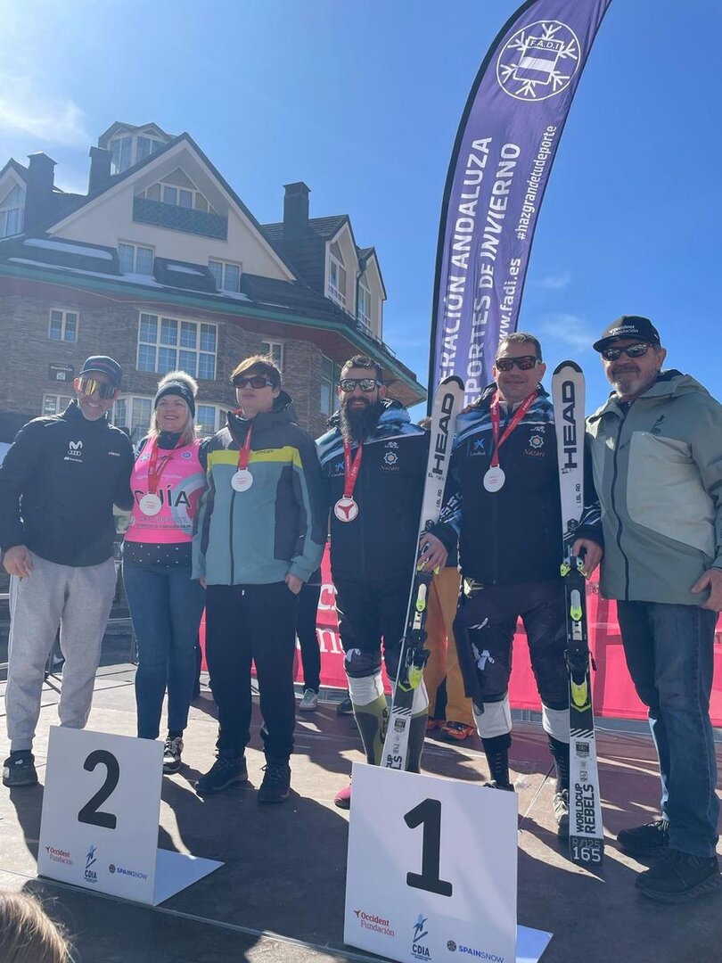 Foto del pódium del Slalom del domingo 16 de febrero en Sierra Nevada.