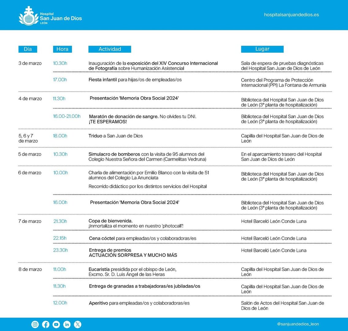 Programa semanal del Hospital San Juan de Dios.