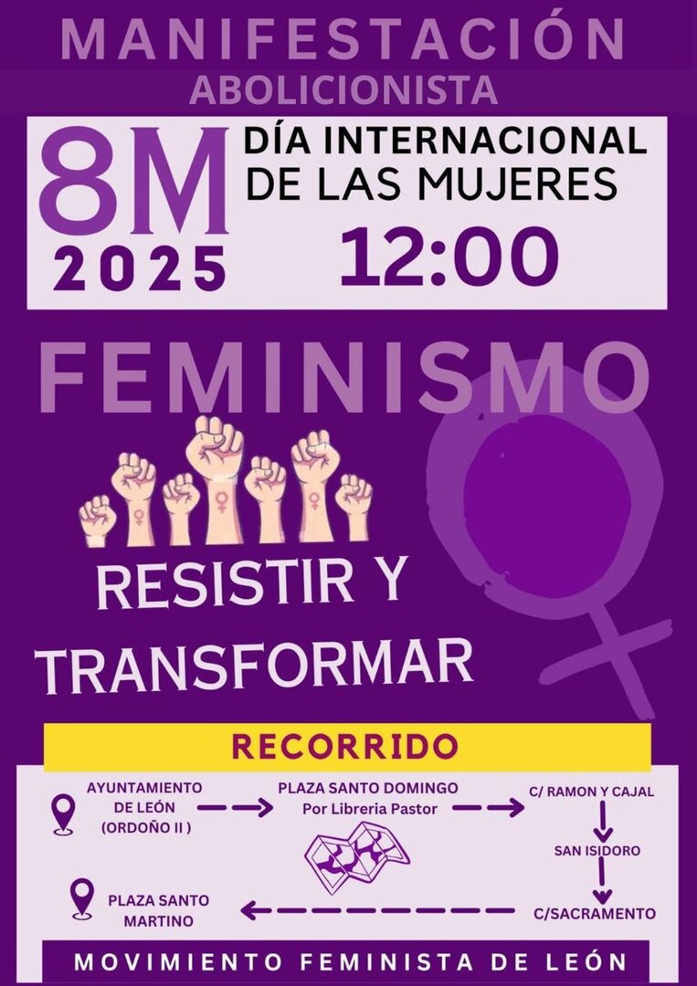 Cartel Manifestación 8M del Movimiento Feminista de León.