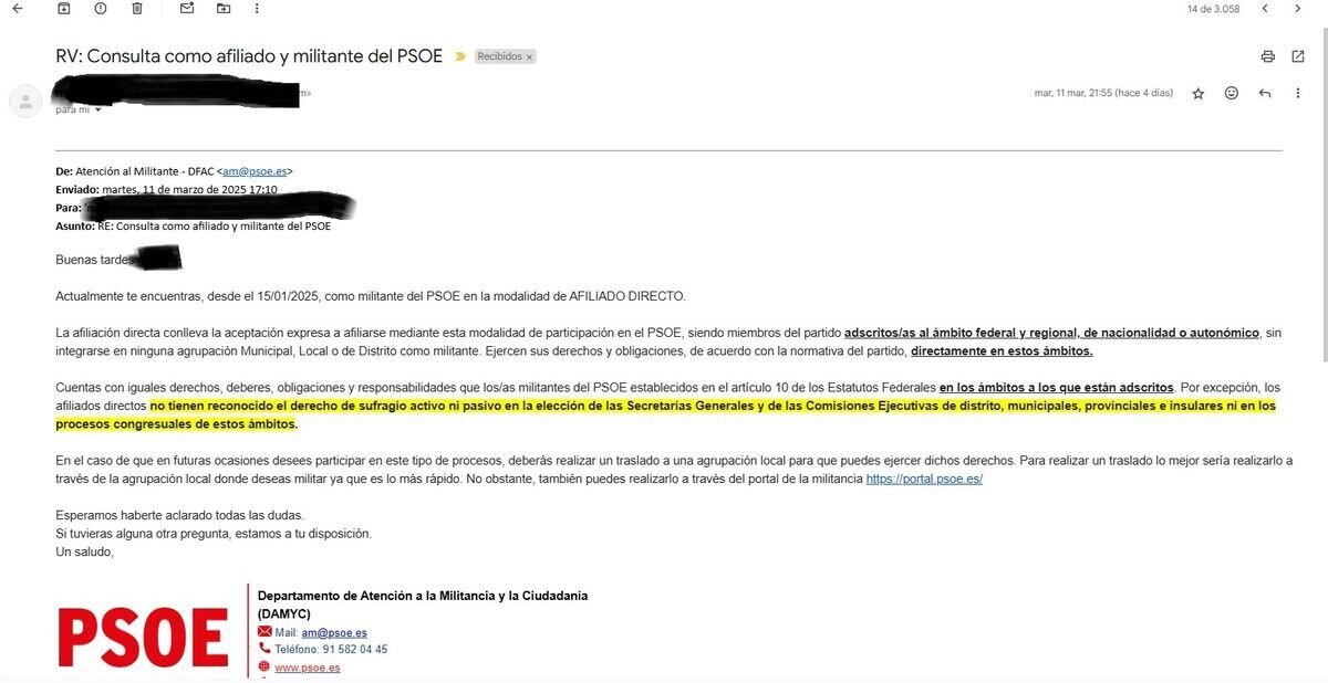 Correo electronico del departamento de la militancia.