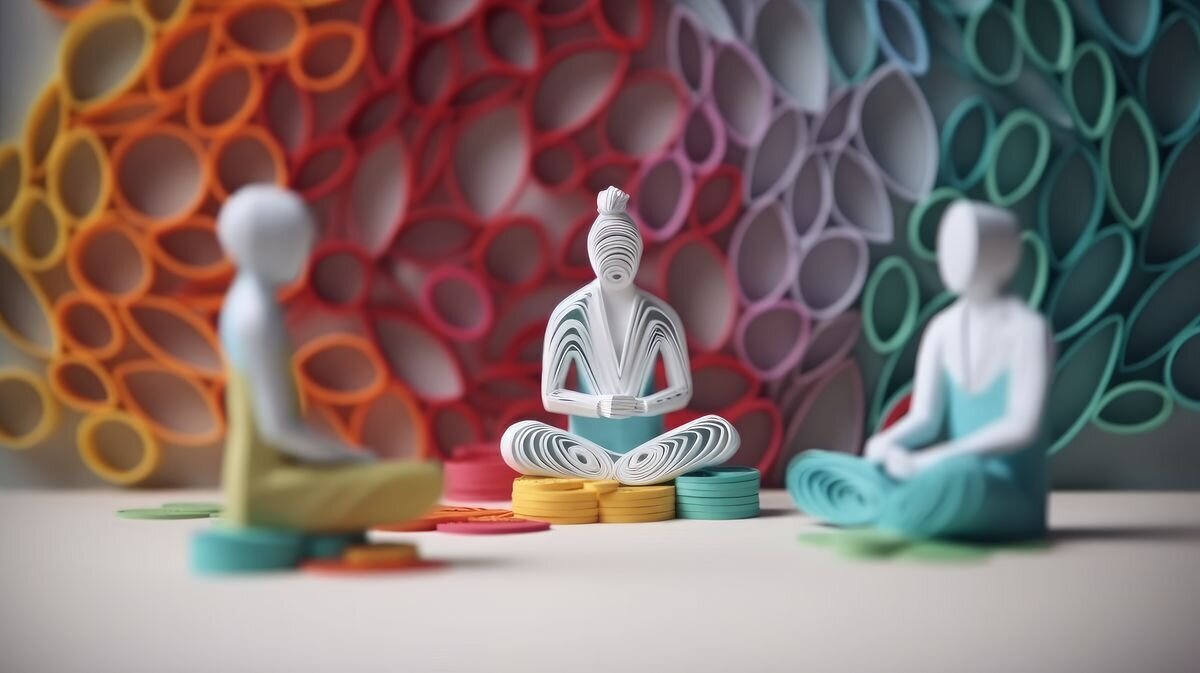 Family yoga paper quilling, concept of Mindfulness and Creativity. Generative ai